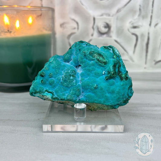 Chrysocolla and Malachite Specimen on Stand
