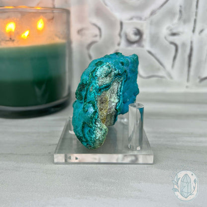Chrysocolla and Malachite Specimen on Stand