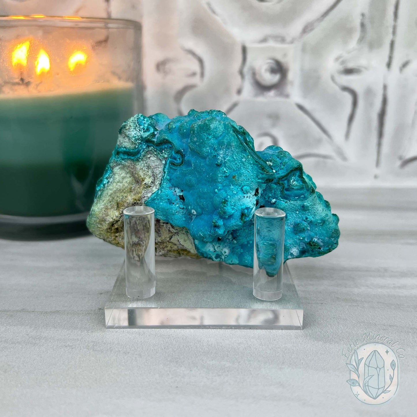 Chrysocolla and Malachite Specimen on Stand