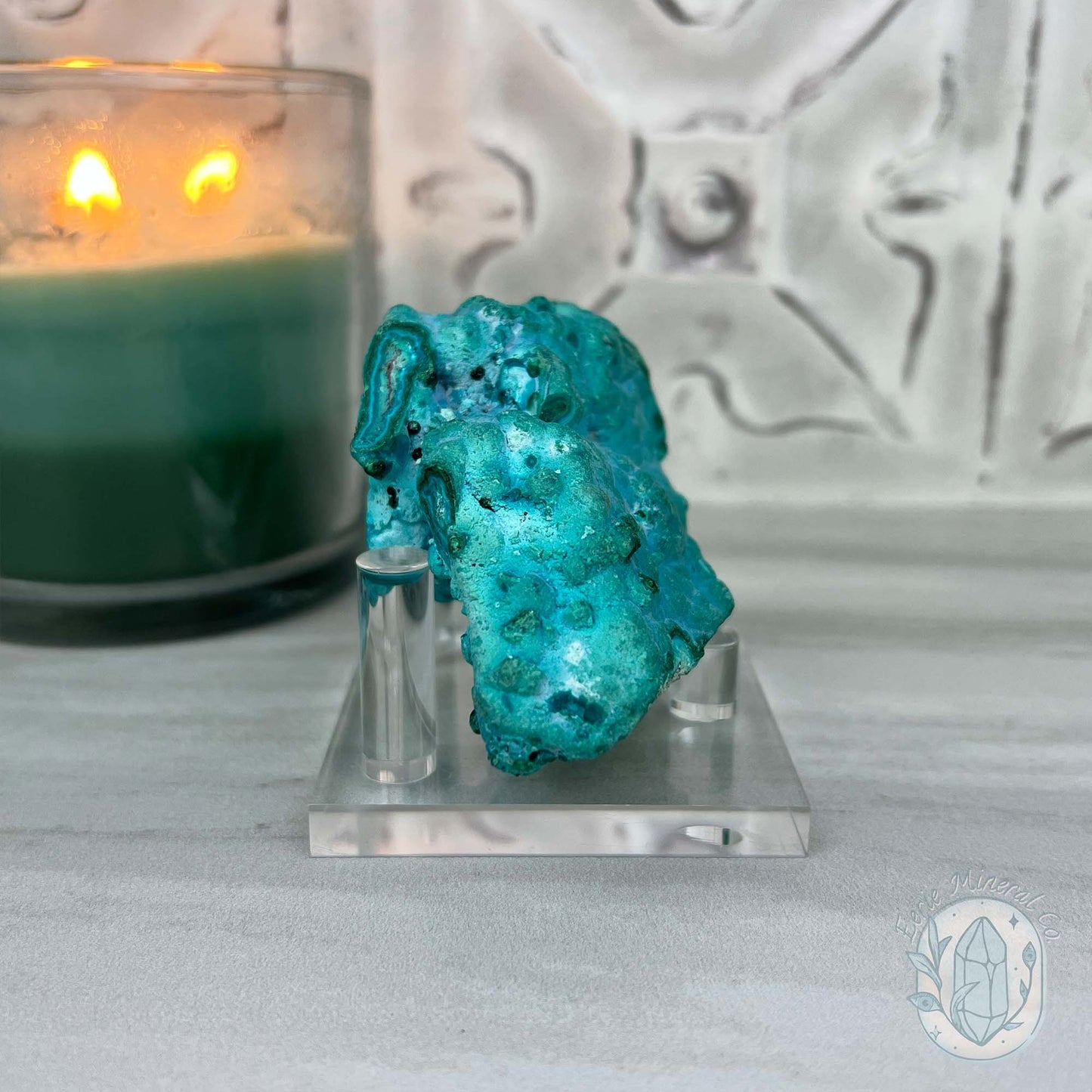 Chrysocolla and Malachite Specimen on Stand