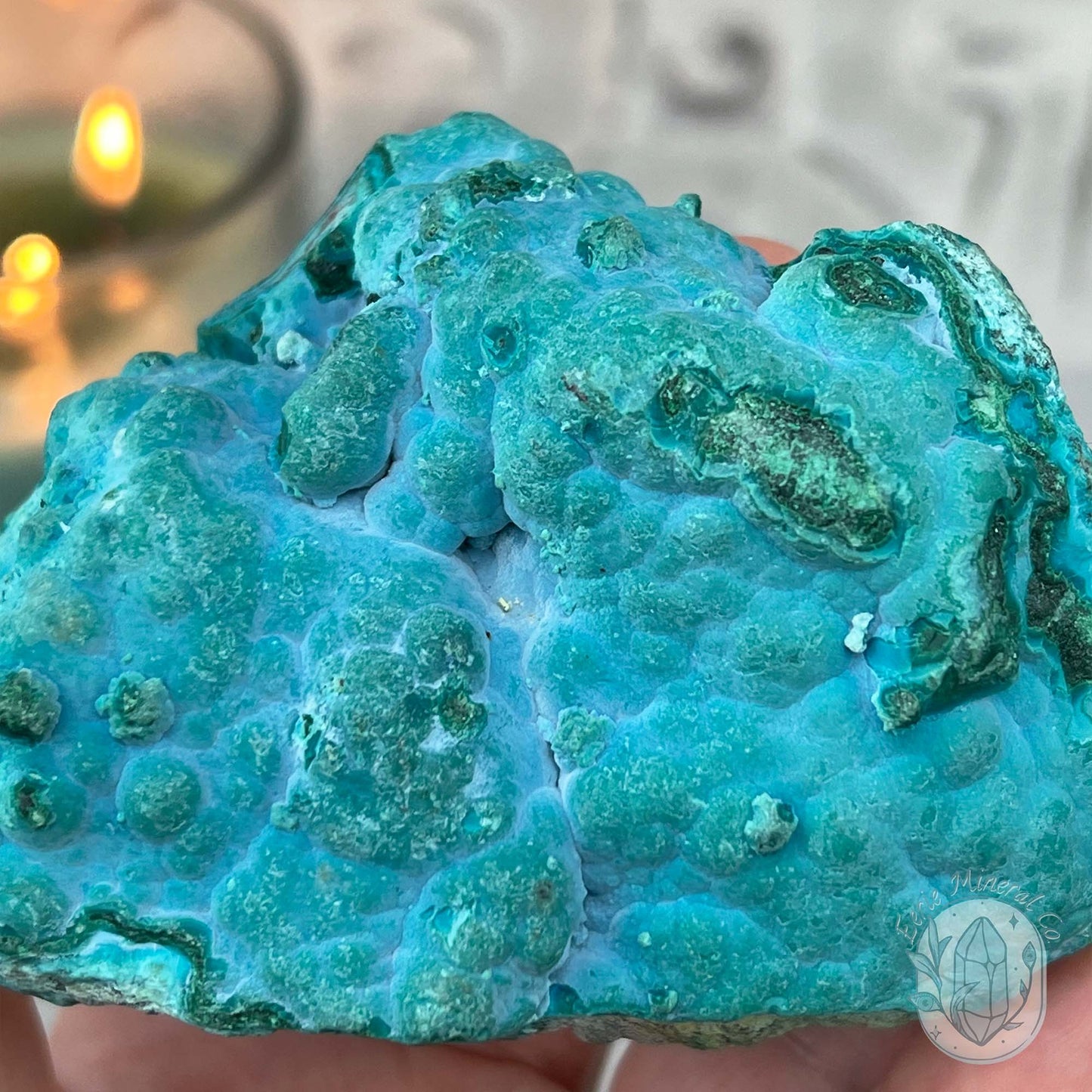 Chrysocolla and Malachite Specimen on Stand
