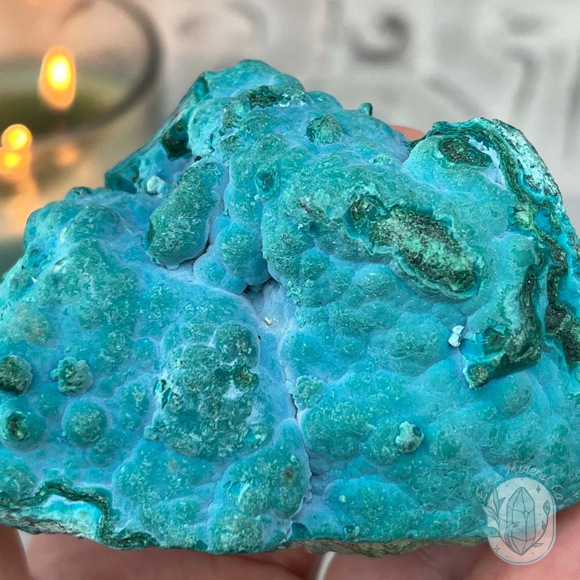 Chrysocolla and Malachite Specimen on Stand