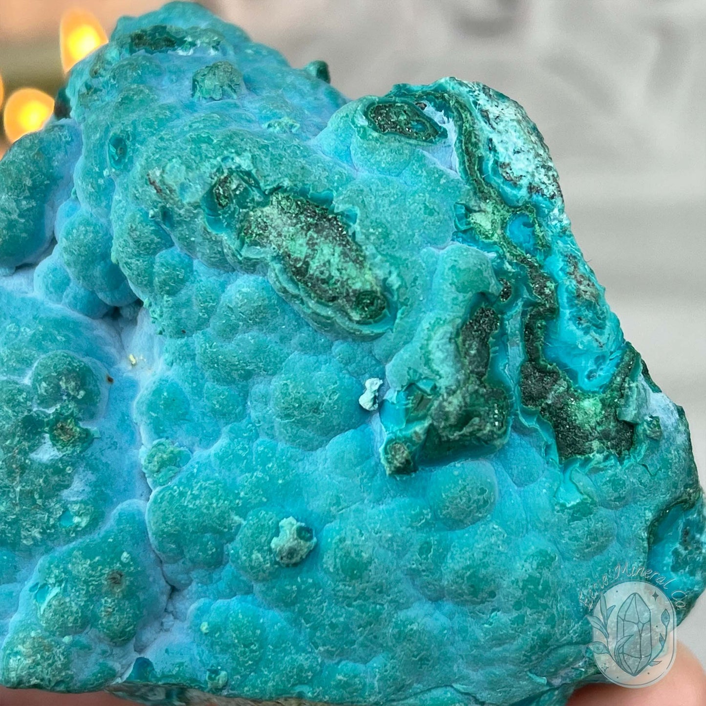Chrysocolla and Malachite Specimen on Stand