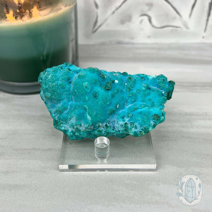 Chrysocolla and Malachite Specimen on Stand
