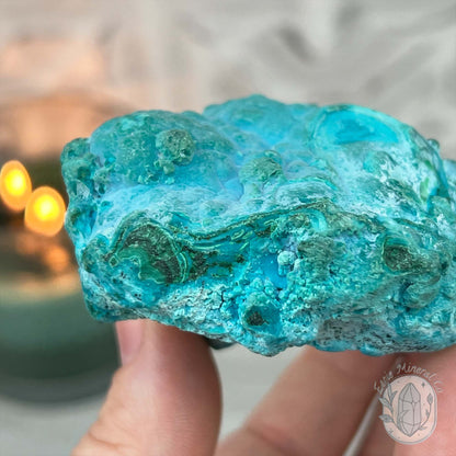 Chrysocolla and Malachite Specimen on Stand