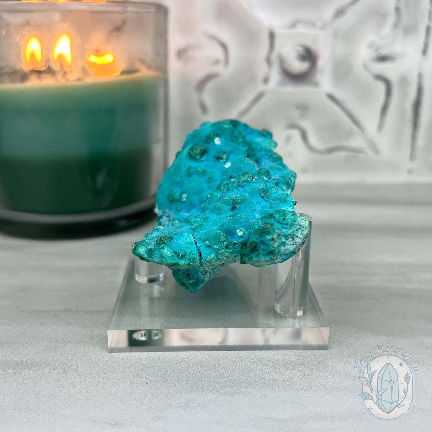 Chrysocolla and Malachite Specimen on Stand