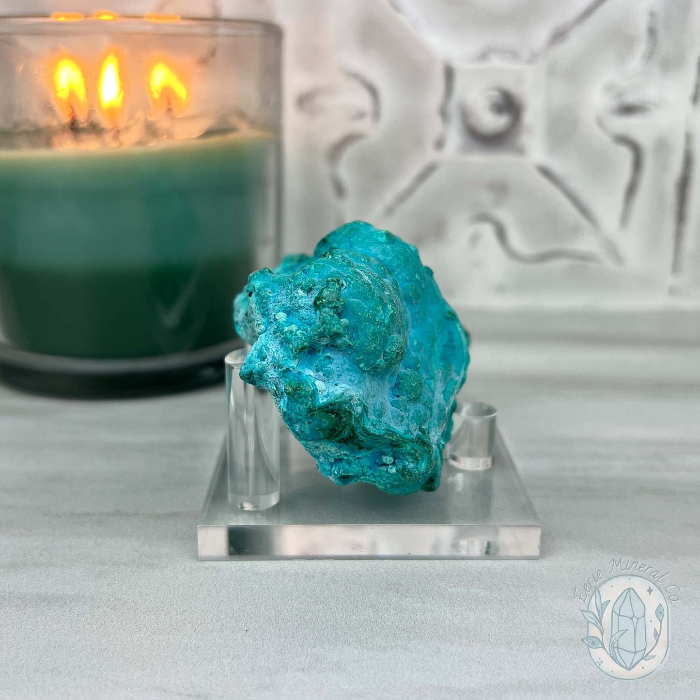 Chrysocolla and Malachite Specimen on Stand