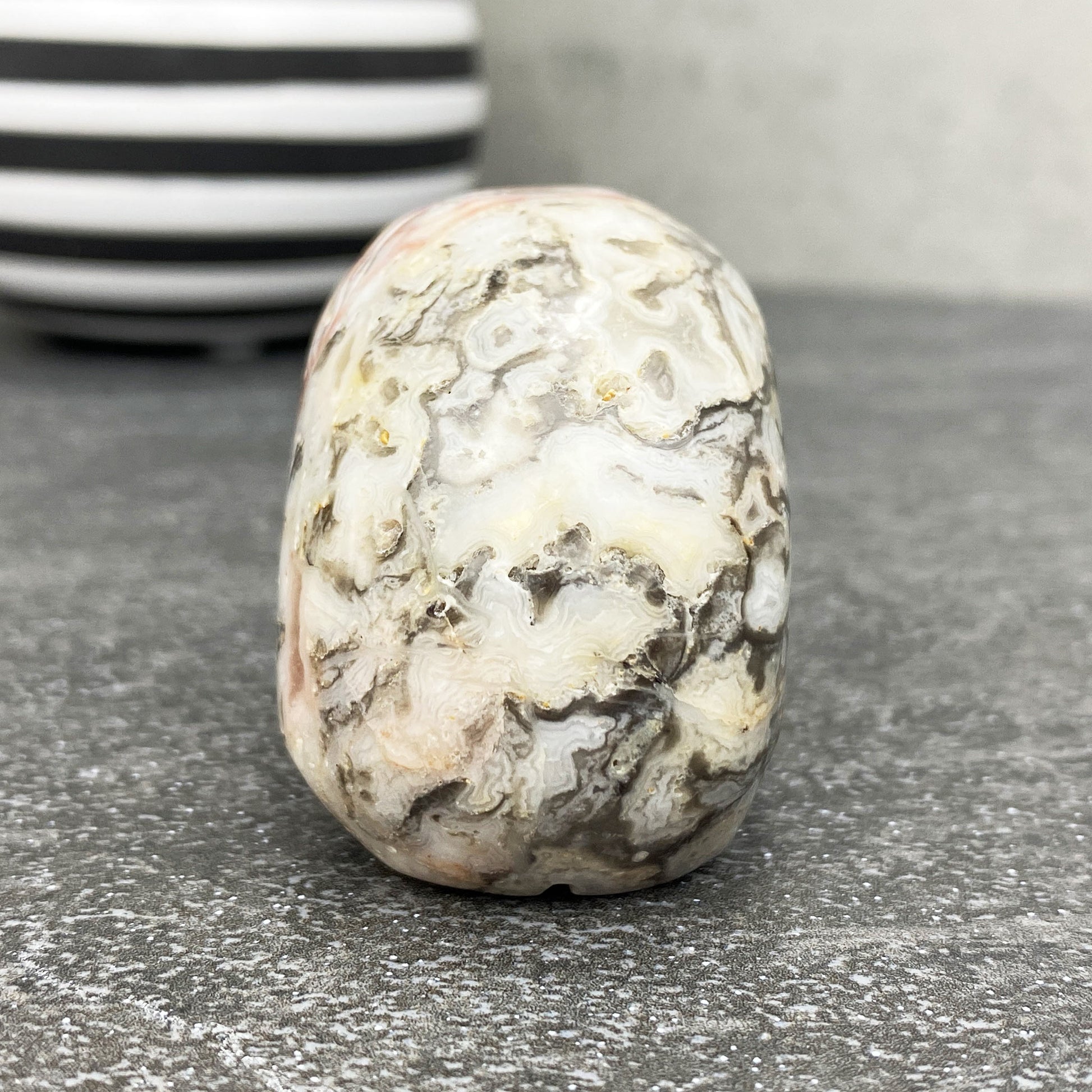 Crazy Lace Agate Stone Skull Carving