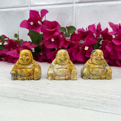 Polished Smiling Buddha Crazy Lace Carving