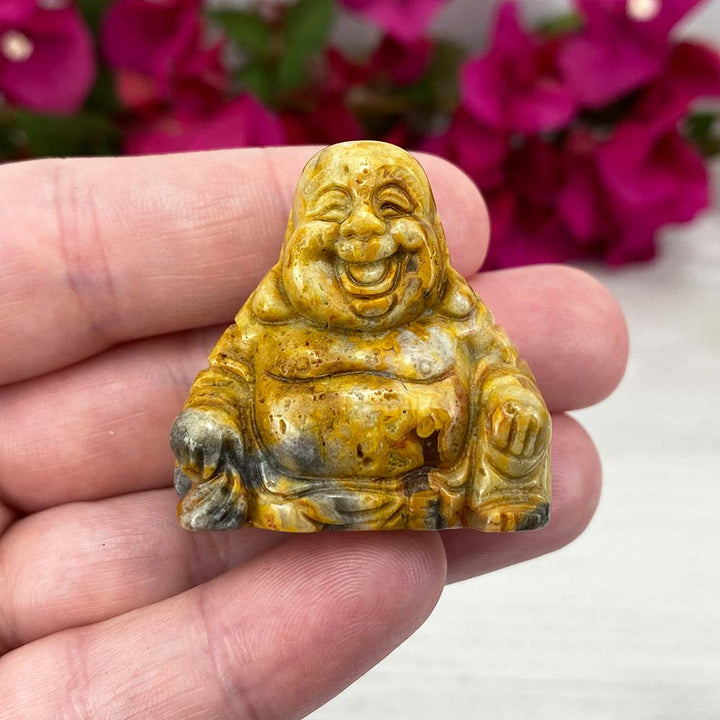 Polished Smiling Buddha Crazy Lace Carving