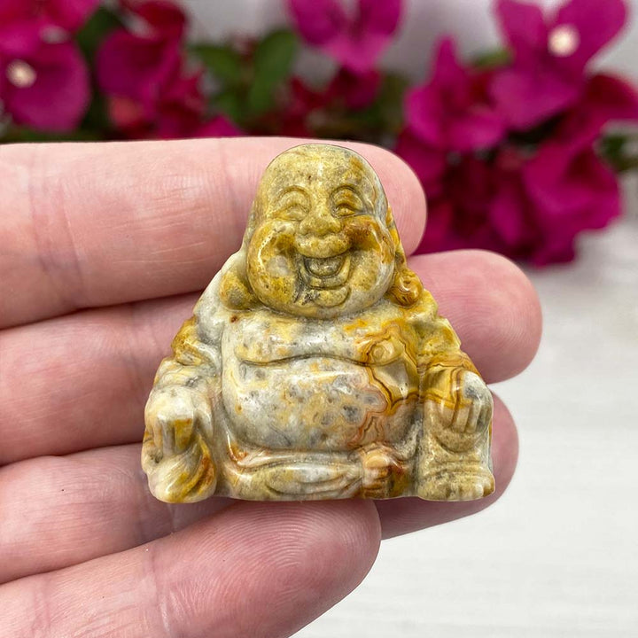 Polished Smiling Buddha Crazy Lace Carving