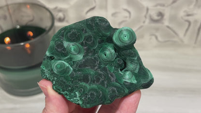 Silky Velvet Fibrous Malachite Specimen with Display Stand