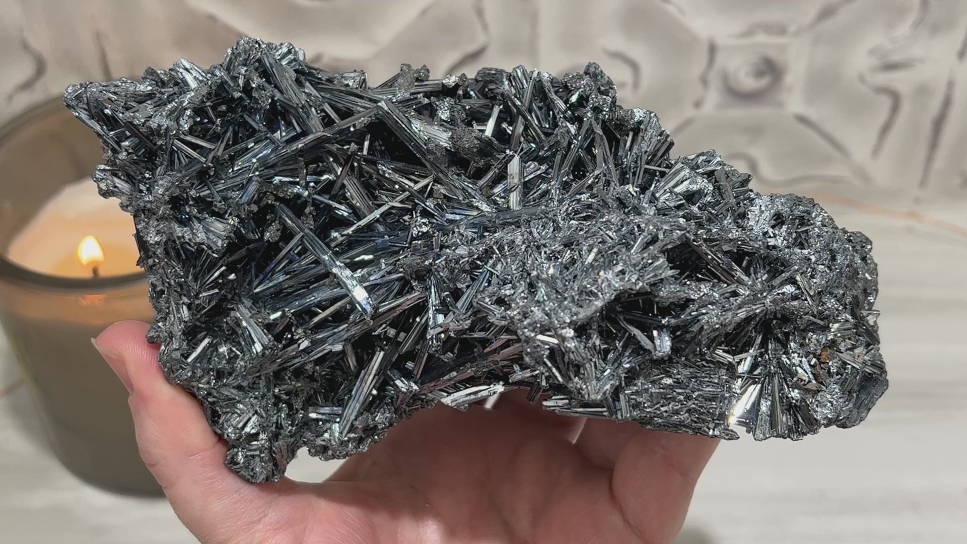 Hunan Province Stibnite Specimen with Display Stand