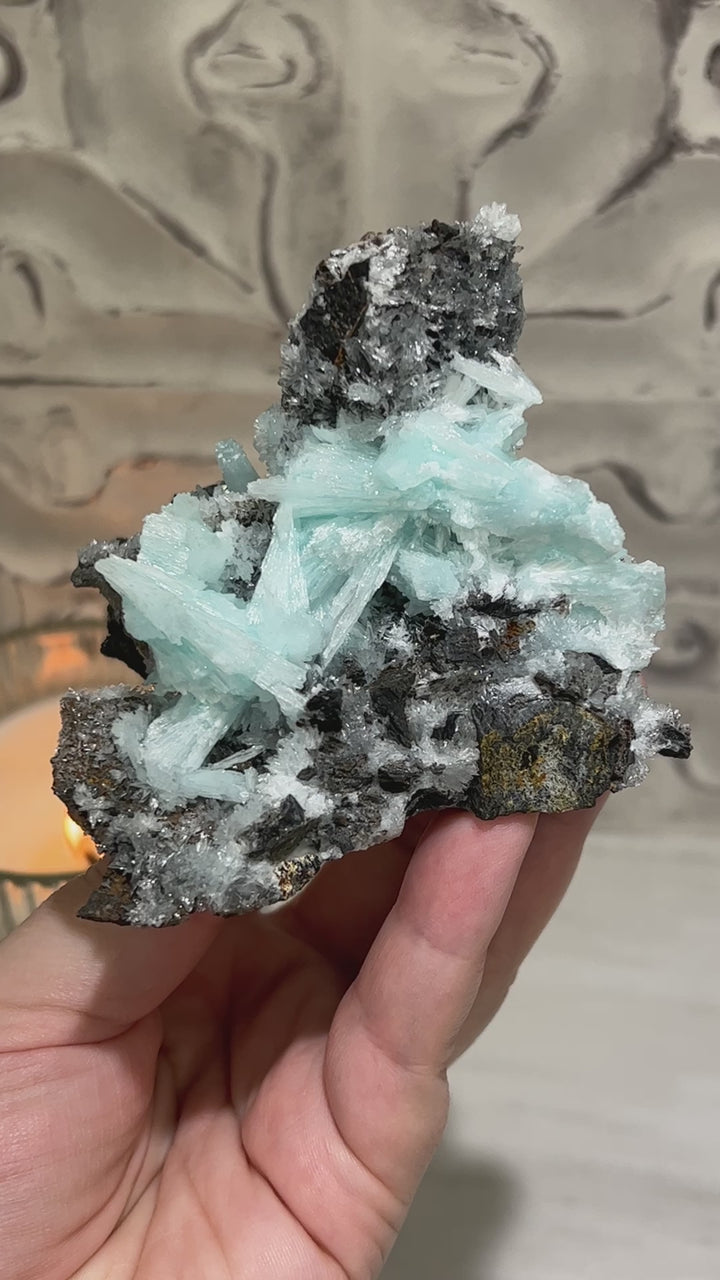 Blue Aragonite on Matrix Crystal Specimen