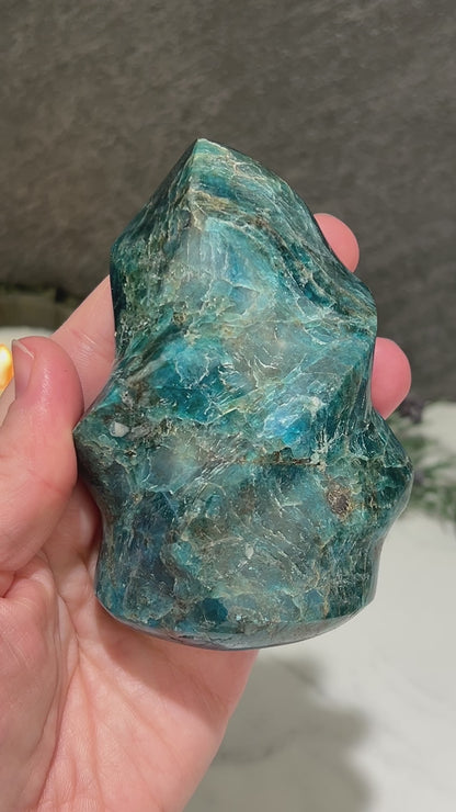 Polished Blue Apatite Flame Carving