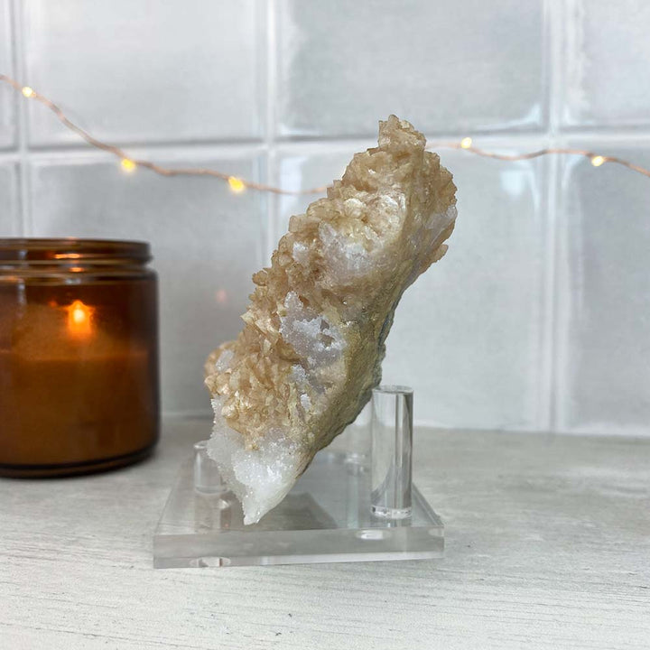 Natural Dolomite on Druzy Quartz Specimen