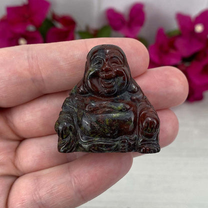 Polished Smiling Buddha Dragon Blood Stone Carving