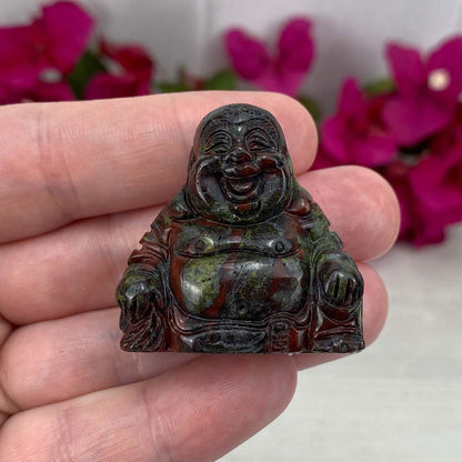 Polished Smiling Buddha Dragon Blood Stone Carving