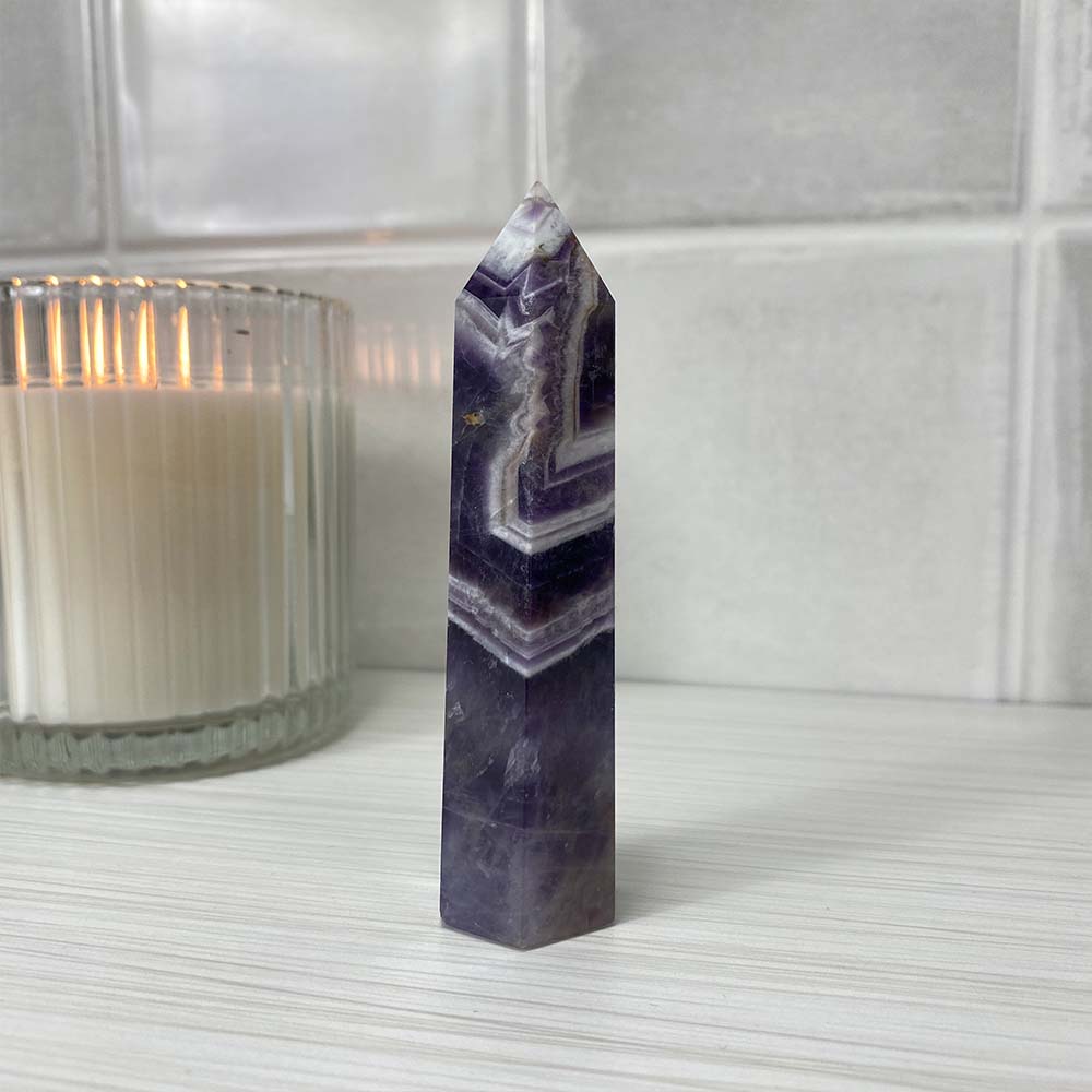Polished Chevron (Dream) Amethyst Tower