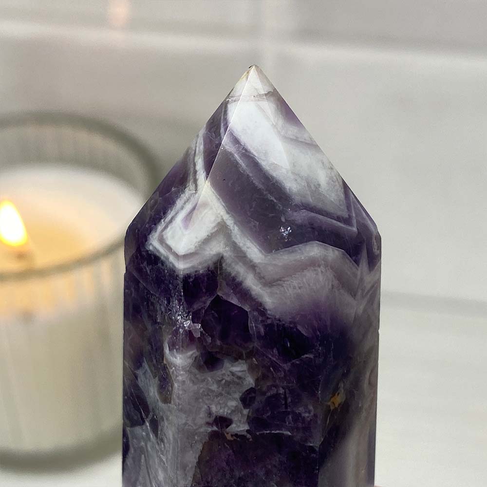 Polished Chevron (Dream) Amethyst Tower