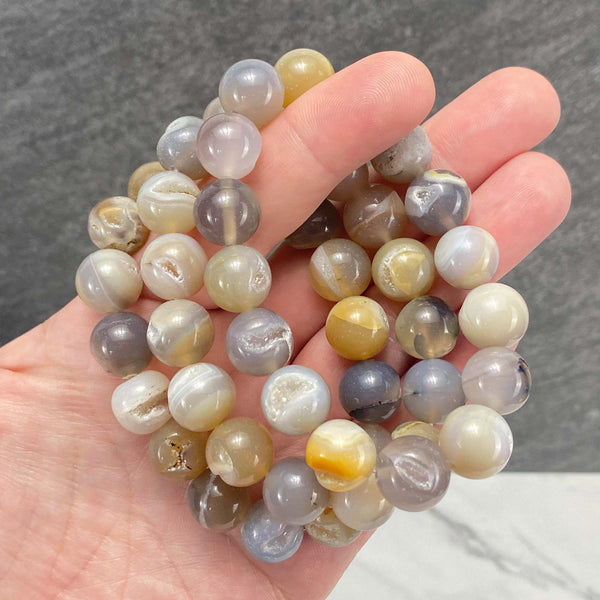 Polished Druzy Agate Beaded Stretch Bracelet