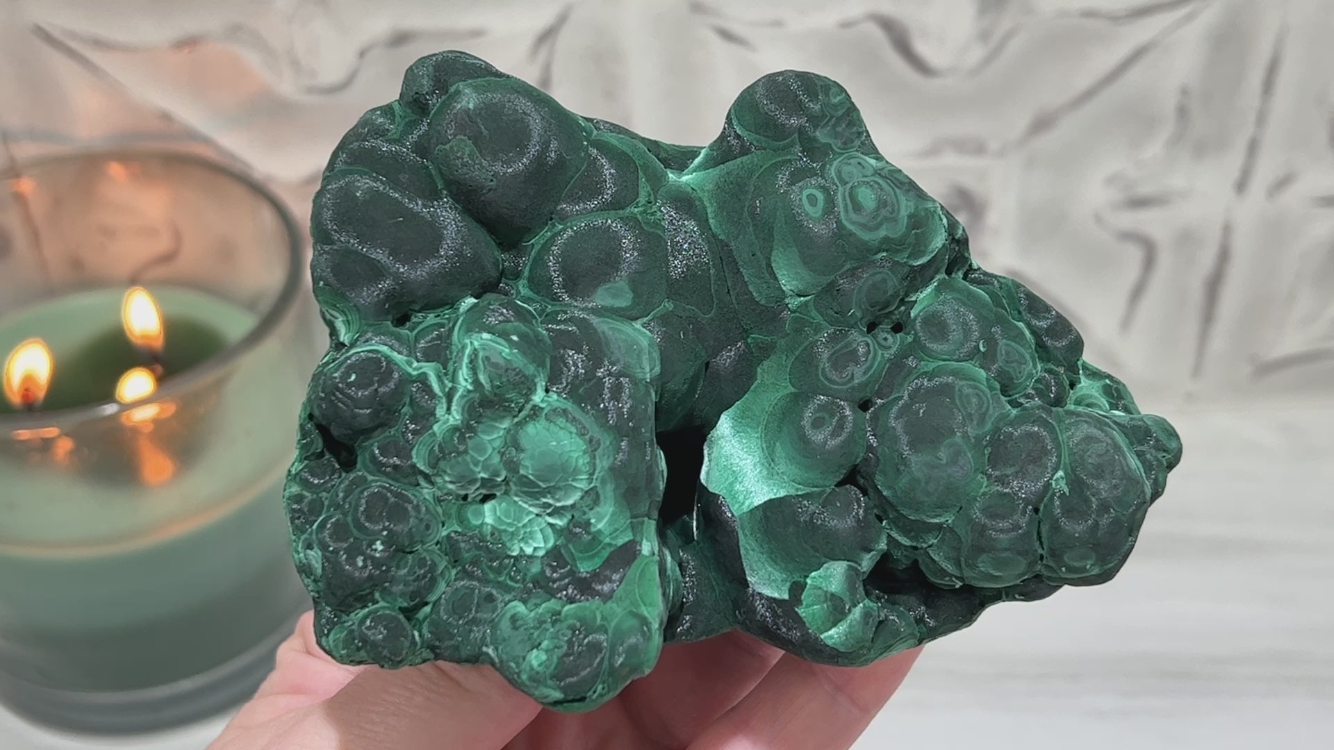 Silky Velvet Fibrous Malachite Specimen with Display Stand