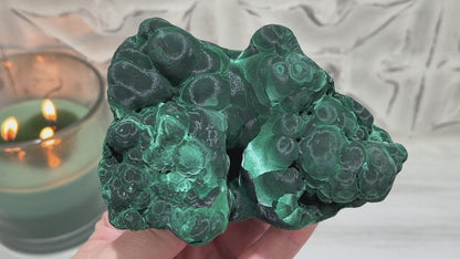 Silky Velvet Fibrous Malachite Specimen with Display Stand