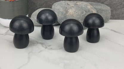 Large Black Obsidian Mushroom Carvings