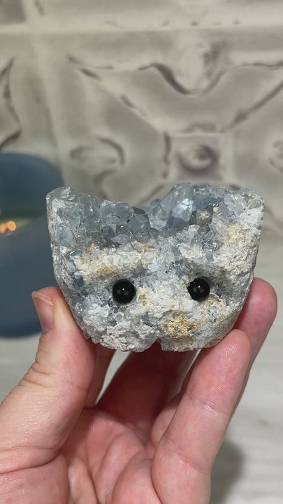 Celestite Crystal Hedgehog Carving Specimen