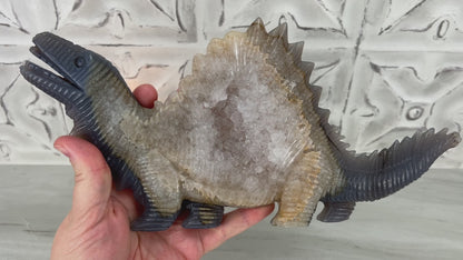 Agate with Quartz Stegosaurus Dinosaur Carving
