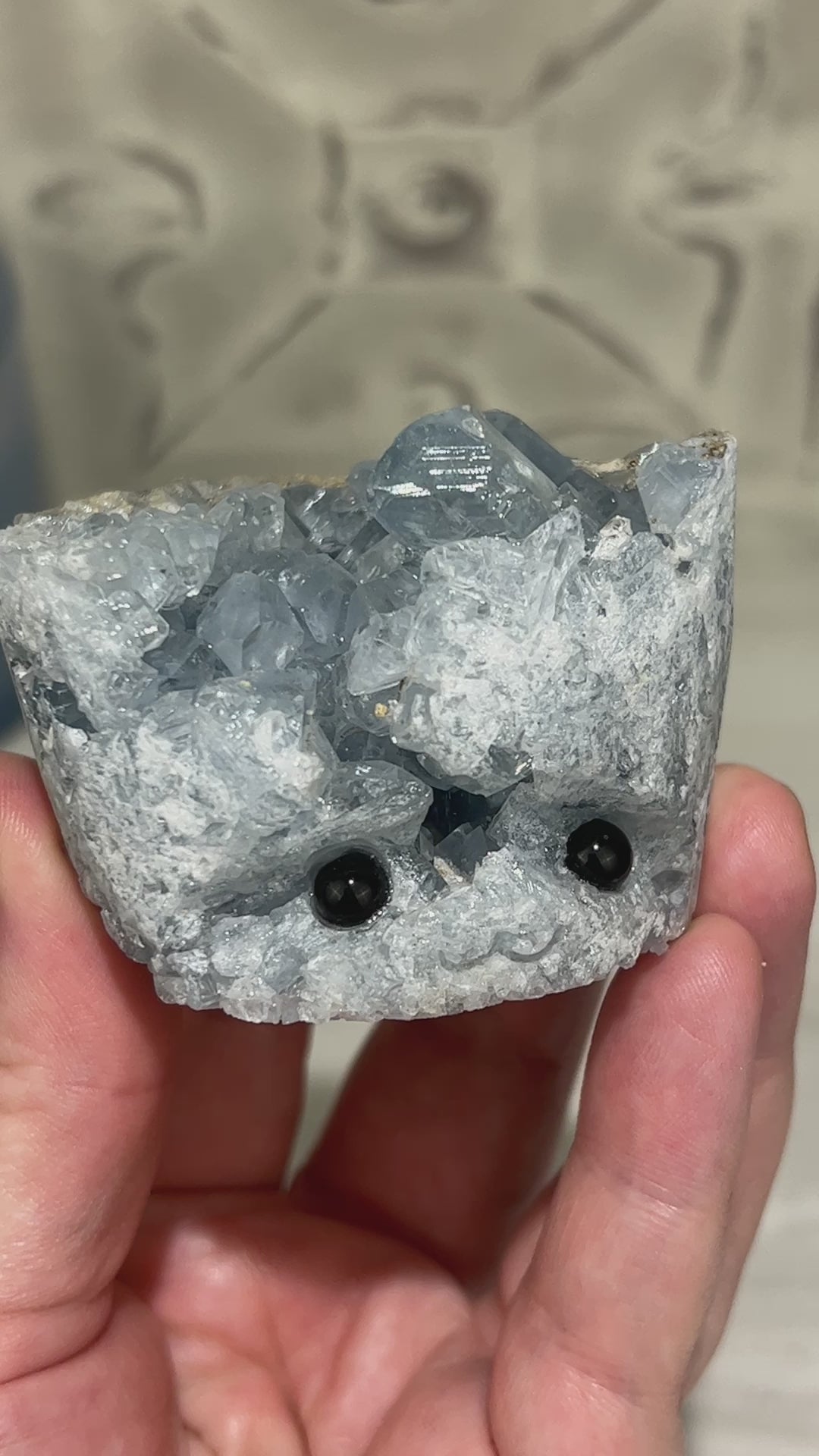 Celestite Crystal Hedgehog Carving Specimen