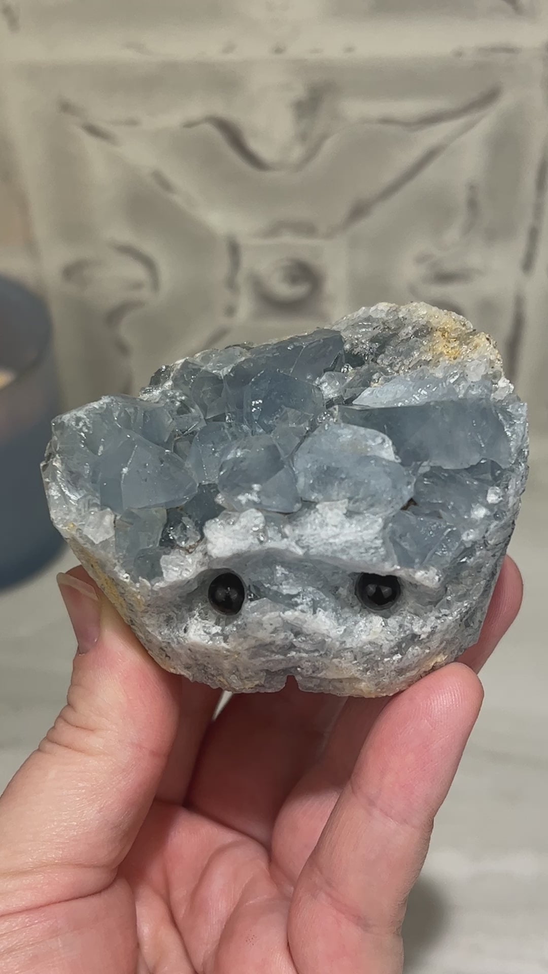Celestite Crystal Hedgehog Carving Specimen