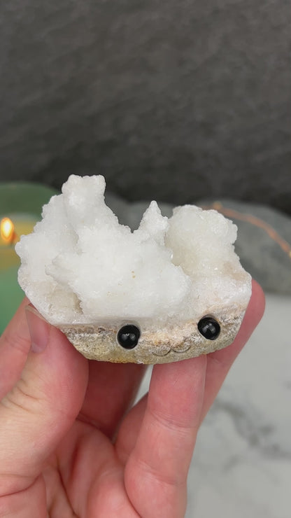 White Druzy Calcite Hedgehog Carving
