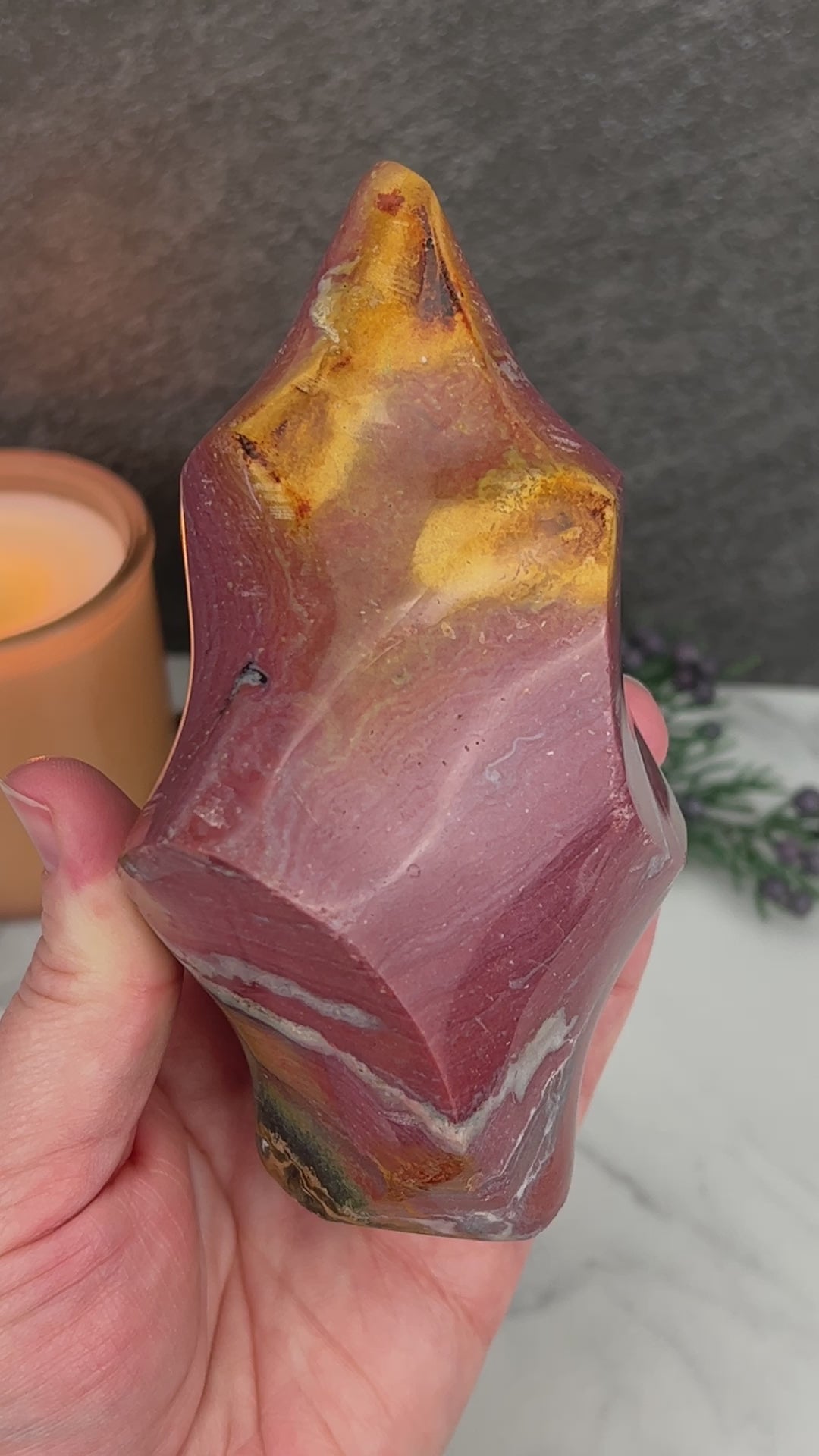 Uniquely Colored Ocean Jasper Flame Carving
