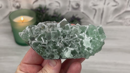 Natural Druzy Green Sugar Fluorite with Quartz Specimen