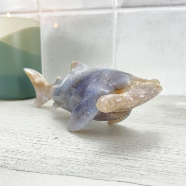 Polished Flower Agate Hammerhead Shark