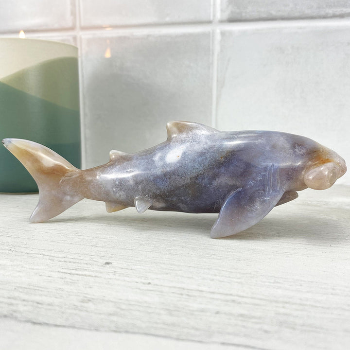 Polished Flower Agate Hammerhead Shark