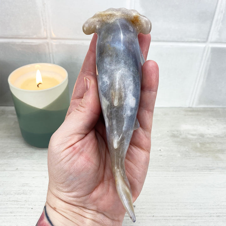 Polished Flower Agate Hammerhead Shark