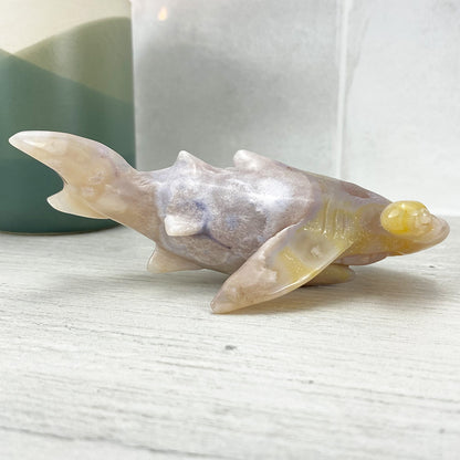 Polished Flower Agate Hammerhead Shark