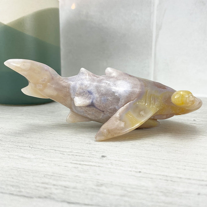 Polished Flower Agate Hammerhead Shark