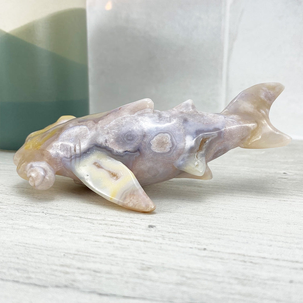 Polished Flower Agate Hammerhead Shark