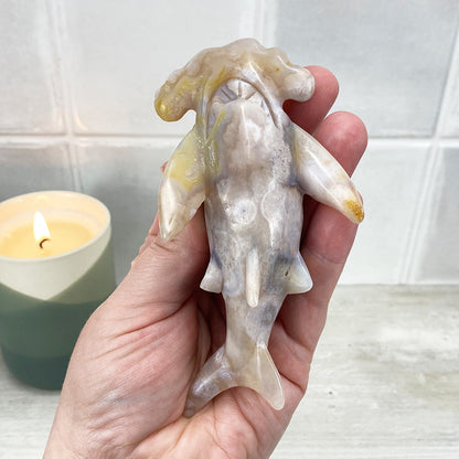 Polished Flower Agate Hammerhead Shark