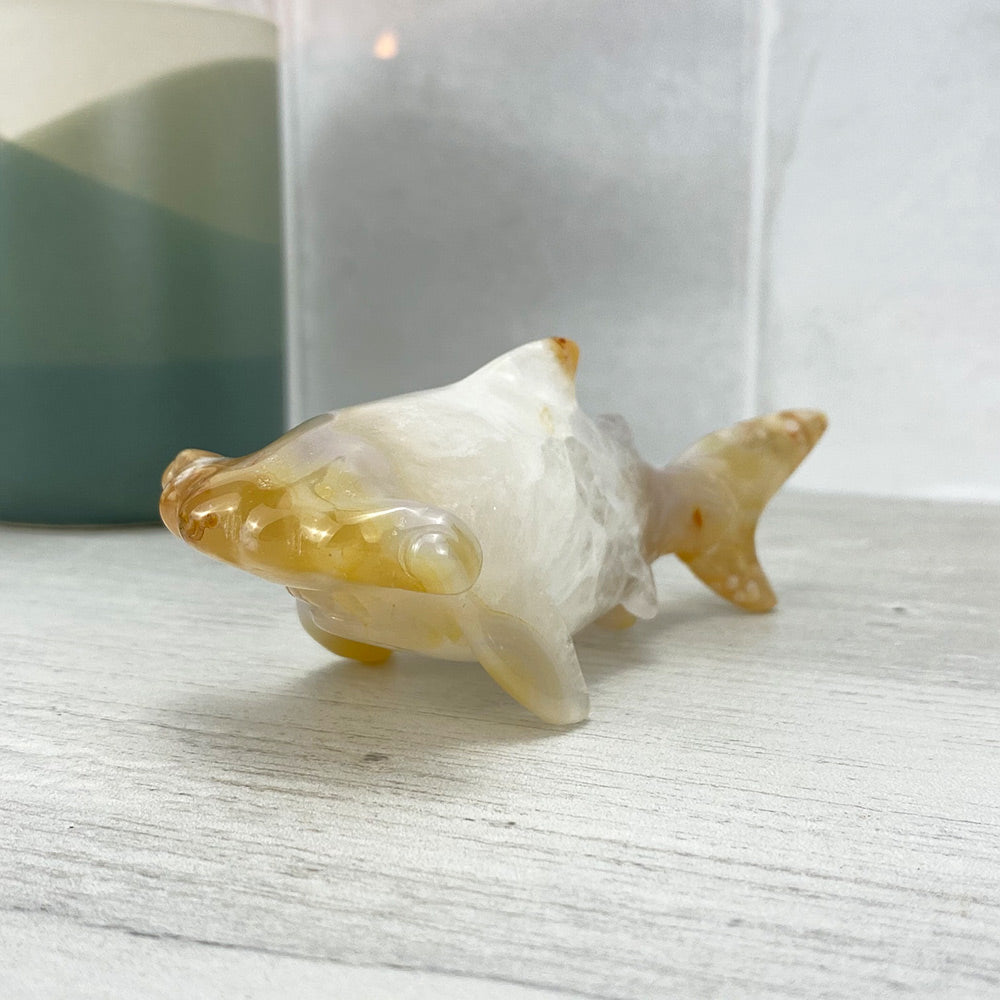 Polished Flower Agate Hammerhead Shark
