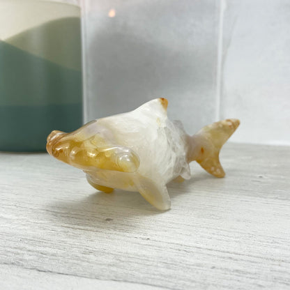 Polished Flower Agate Hammerhead Shark