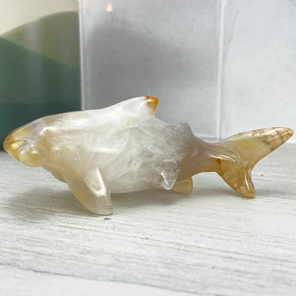 Polished Flower Agate Hammerhead Shark