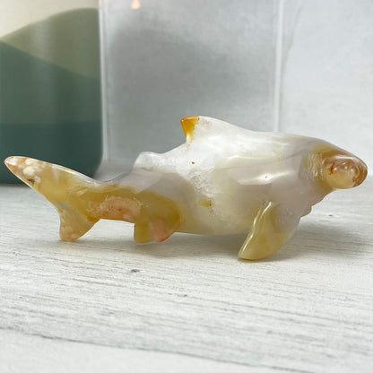 Polished Flower Agate Hammerhead Shark