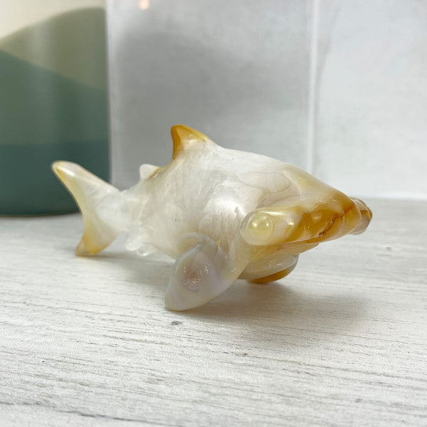 Polished Flower Agate Hammerhead Shark