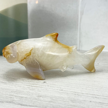 Polished Flower Agate Hammerhead Shark