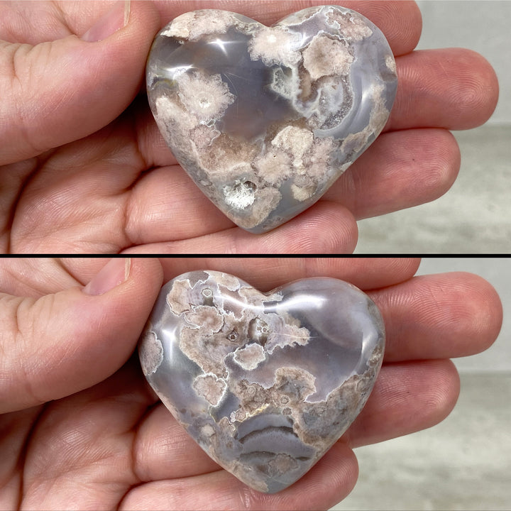 Polished Flower Agate Heart Carvings