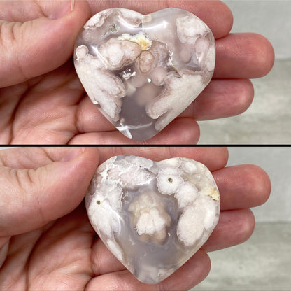 Polished Flower Agate Heart Carvings